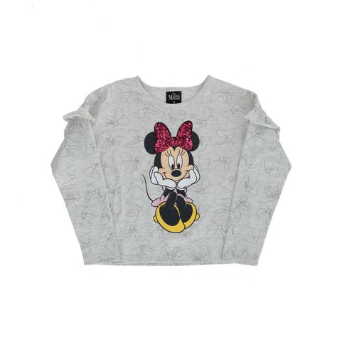 Polera Manga Larga Niña Minnie Hermosa Gris Disney-0