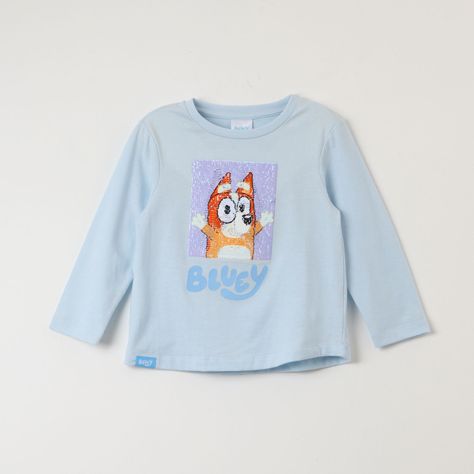 Polera Manga Larga Niña Reversible Celeste Bluey-0
