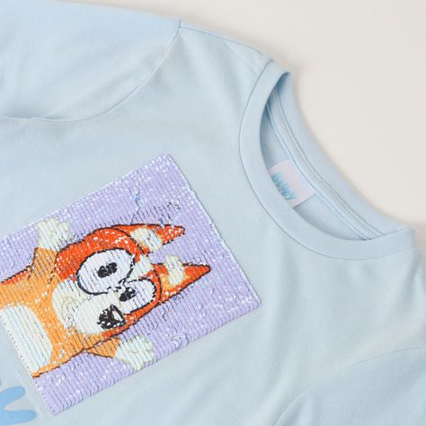 Polera Manga Larga Niña Reversible Celeste Bluey-1