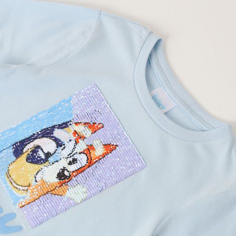 Polera Manga Larga Niña Reversible Celeste Bluey-2