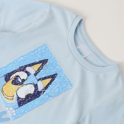 Polera Manga Larga Niña Reversible Celeste Bluey-3