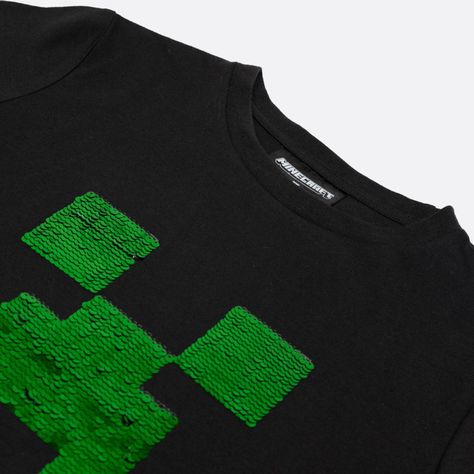 Polera Manga Corta Niño Lentejuelas Negro Minecraft-5