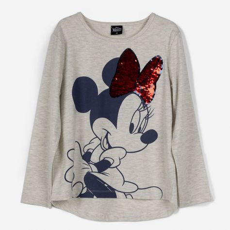 Polera Manga Larga Niña Sequins Reversi Minnie Gris Disney-0