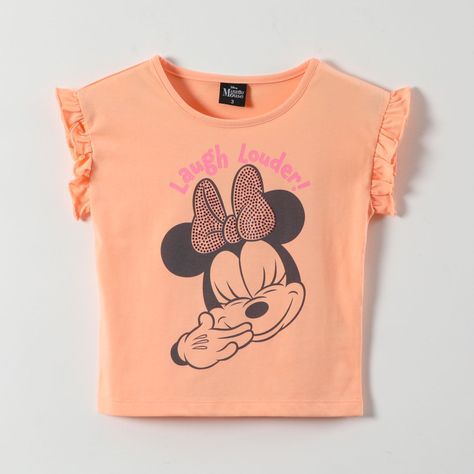 Polera Manga Corta Niña Minnie Damasco Disney-0