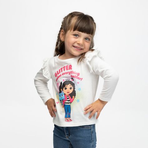 Polera Manga Larga Niña Glitter Blanco Gabby Dollhouse-0