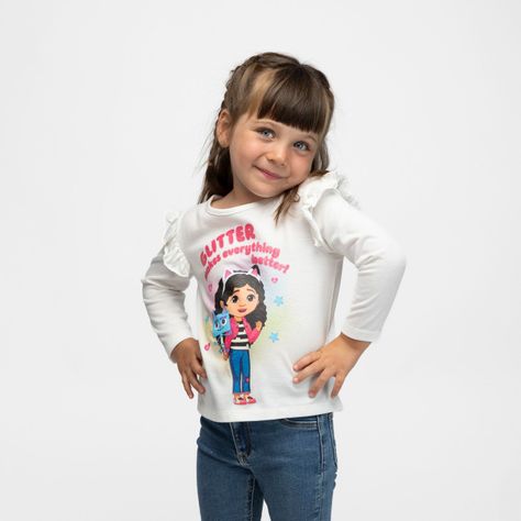 Polera Manga Larga Niña Glitter Blanco Gabby Dollhouse-1