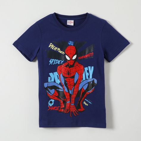 Polera Manga Corta Niño Sentado Spiderman Azul Marvel-0