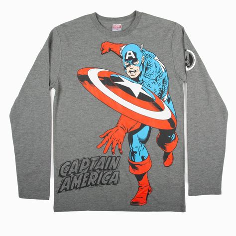 Polera Manga Larga Niño Capitan America Avengers Gris Marvel-0