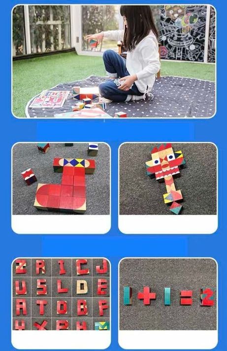 Tangrama de madera, set de 25 cubos lógicos - Psicopedagogía-2