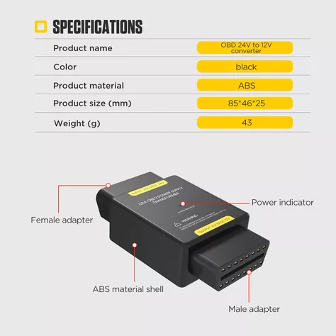 Adaptador OBD2 Fuente de alimentación de 24v a 12v-6