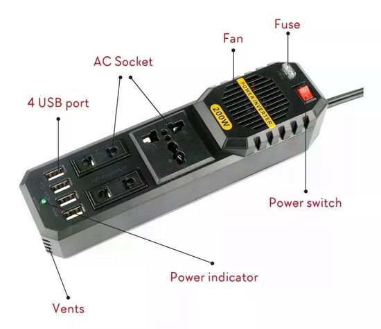 Cargador Inversor Voltaje 12v A 220v 200 Watt-4