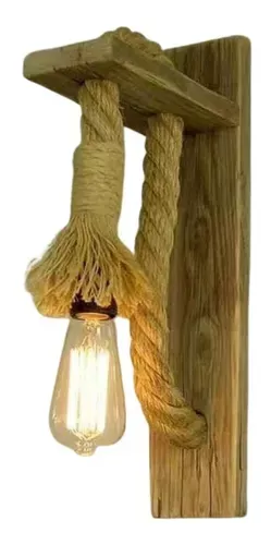 Aplique Lampara Muro Cañamo Madera Vintage Soga E27 Deco-1