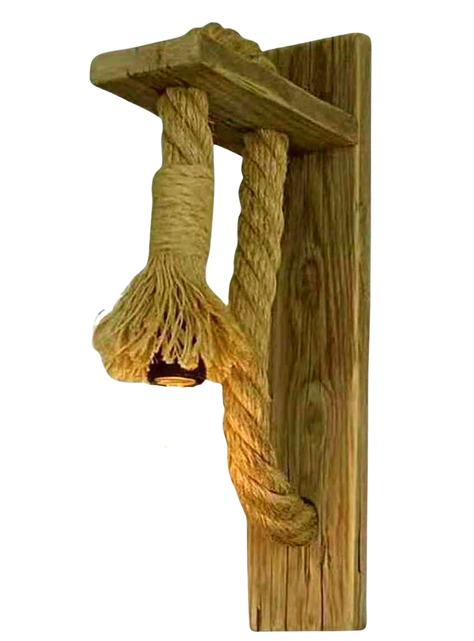 Aplique Lampara Muro Cañamo Madera Vintage Soga E27 Deco-0