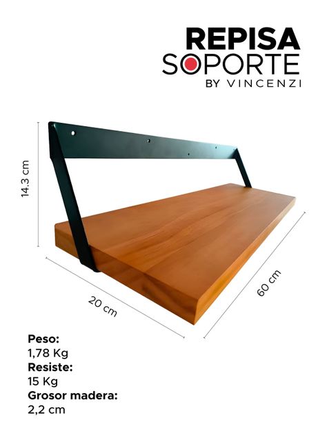 Soporte Repisa De Madera Con Hierro Para Pared 60x20 Cm-1