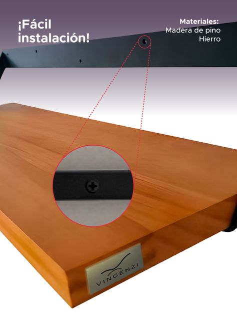 Soporte Repisa De Madera Con Hierro Para Pared 60x20 Cm-2