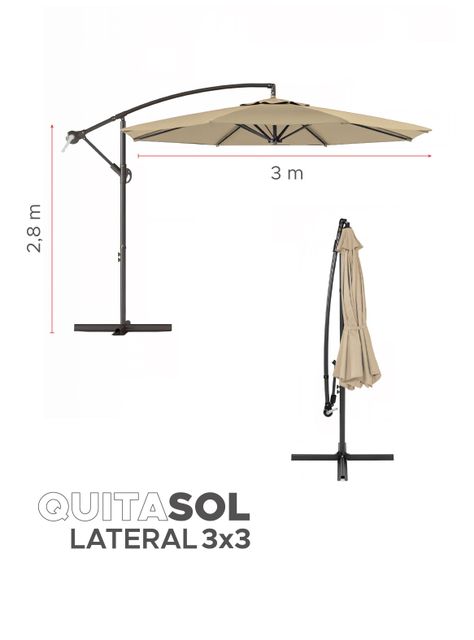 Quitasol sombrilla lateral terraza 3x3 beige Vincenzi-1