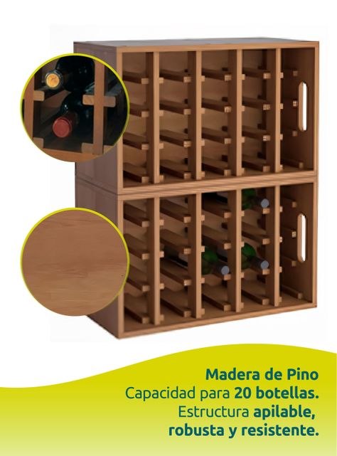 Estante Grande Cava De Madera Soporte Para 20 Botellas Vino-4