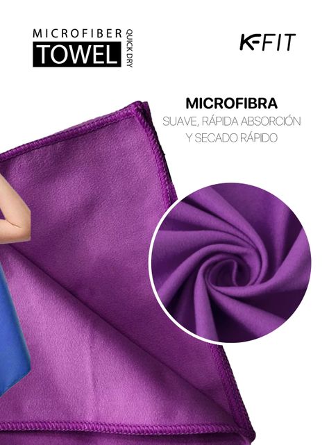 Toallas Microfibra Grande Secado Rápido Pack + Estuche Morado K-fit-3