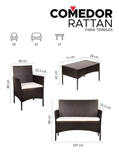 Set Juego De Terraza 4pcs Mesa Sillas Sillon Rattan Vincenzi-1