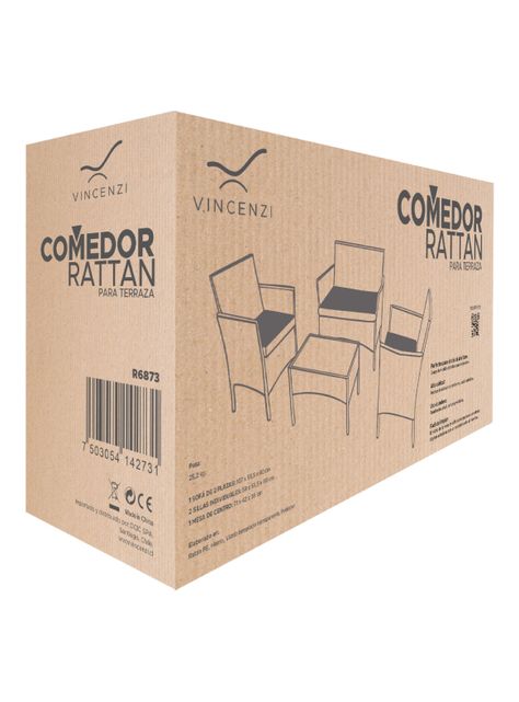 Set Juego De Terraza 4pcs Mesa Sillas Sillon Rattan Vincenzi-6