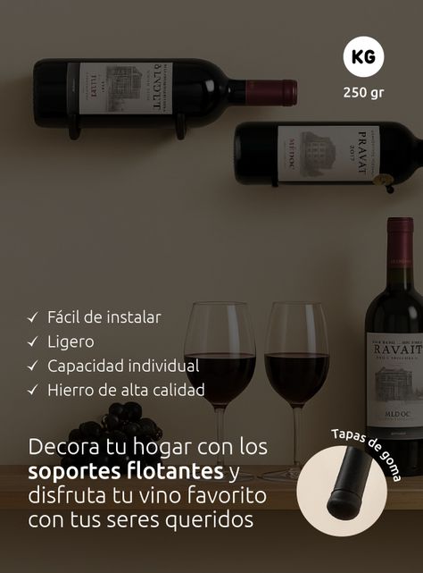 Soporte Flotante De Pared Hierro Para Vinos Rebajas-4