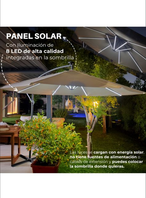 Quitasol sombrilla lateral terraza 3x3 panel solar luz led Beige-2