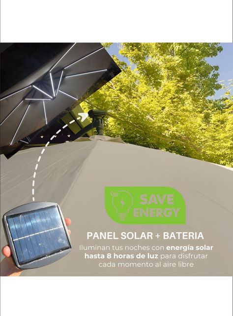 Quitasol sombrilla lateral terraza 3x3 panel solar luz led Beige-4