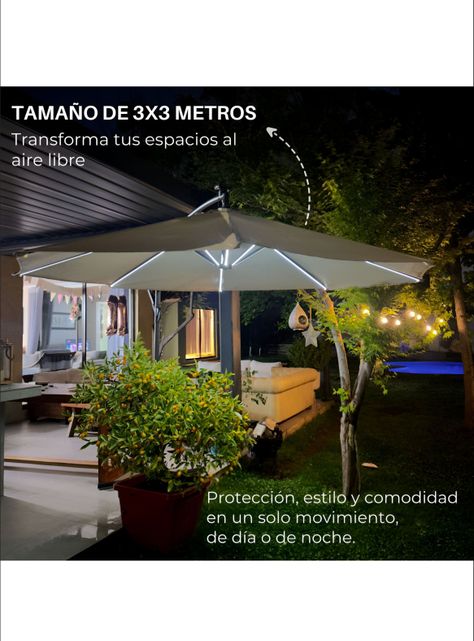 Quitasol sombrilla lateral terraza 3x3 panel solar luz led Beige-5