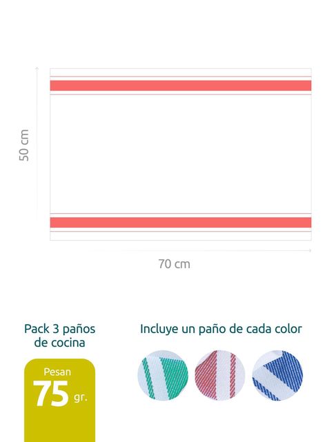 Pack De 3 Paños De Cocina 50x70 Cm Colores Surtidos Rebajas-1