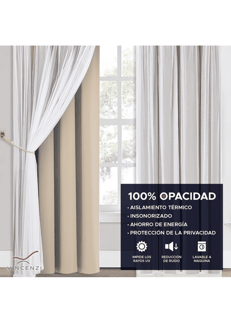 Cortina de Tela Blackout Beige + Velo Vincenzi 140x220-3