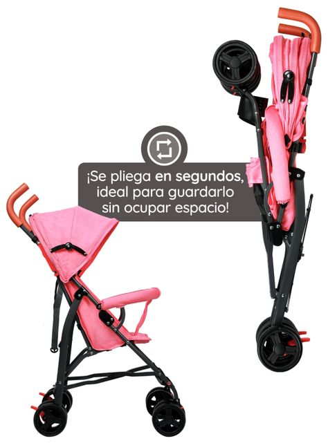 Coche Paragua Paseo Bebe Plegable Niño Niña Rosado-2