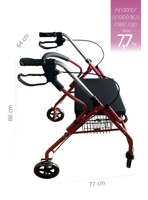 Andador Ortopédico Roller 4 Ruedas Adulto Mayor Rojo Acqui-1