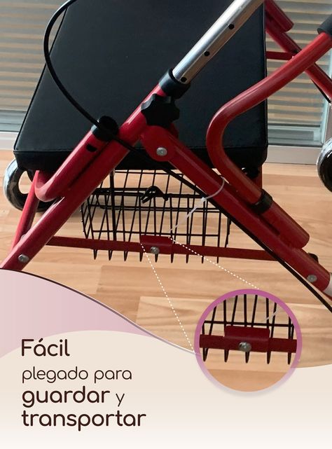 Andador Ortopédico Roller 4 Ruedas Adulto Mayor Rojo Acqui-3