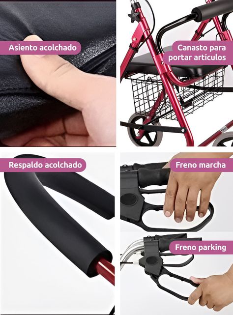 Andador Ortopédico Roller 4 Ruedas Adulto Mayor Rojo Acqui-4