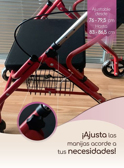 Andador Ortopédico Roller 4 Ruedas Adulto Mayor Rojo Acqui-5