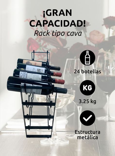 Rack Tipo Cava De Hierro Porta 24 Botellas De Vino Rebajas-3