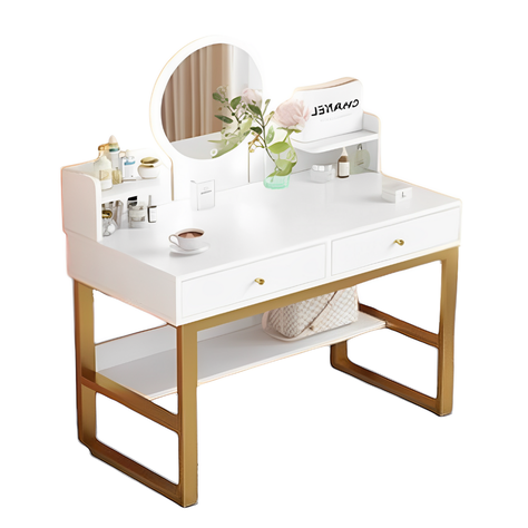 Mueble tocador Golden blanco con luz led 2 cajones-1