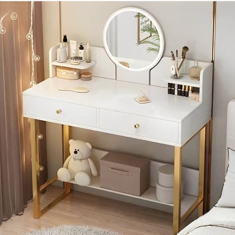 Mueble tocador Golden blanco con luz led 2 cajones-2