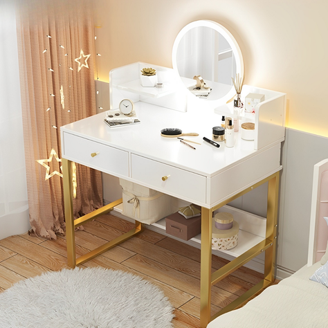 Mueble tocador Golden blanco con luz led 2 cajones-4