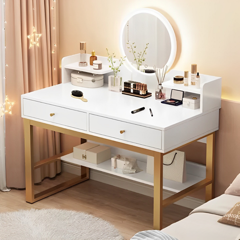 Mueble tocador Golden blanco con luz led 2 cajones-5