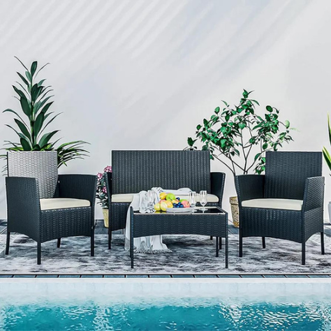 juego terraza woven living  de rattan negro -1