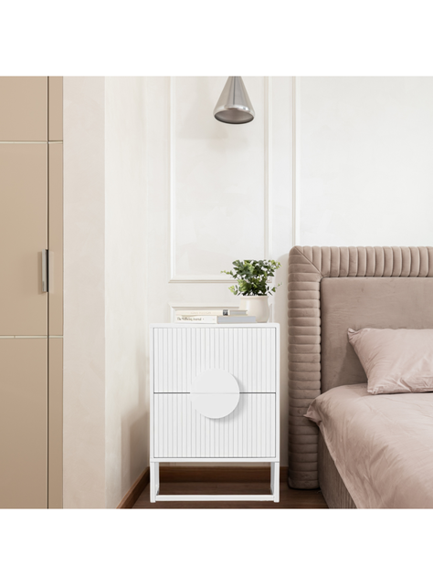 Velador Lumière 2 Cajones amplios estilo moderno blanco-3