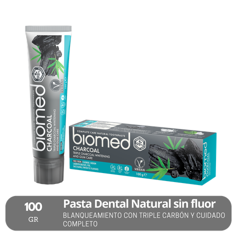 pasta dental natural BIOMED Charcoal 100g, para toda la familia-0
