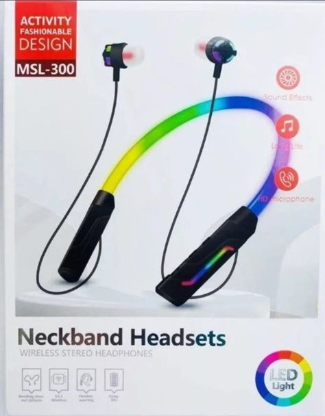AudÍfonos bluetooth inalambricos de cuello con luces led  MLS-300-1