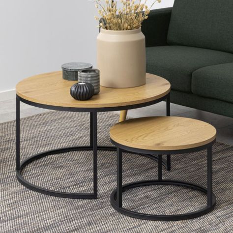 MESA DE CENTRO TIPO NIDO SIMIL MADERA CON BASE DE HIERRO-2