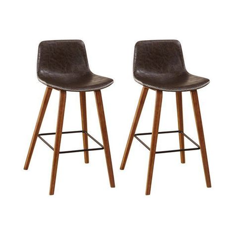 PACK 2 TABURETE PISO CON SILLA DE CUERO Y PATAS DE MADERA-0