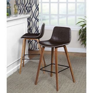 PACK 2 TABURETE PISO CON SILLA DE CUERO Y PATAS DE MADERA-1