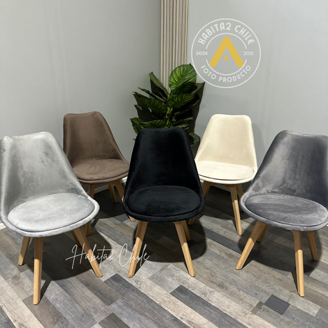 PACK 4 SILLAS DE COMEDOR TULIP FELPA TAPIZ TERCIOPELO BASE MADERA-2