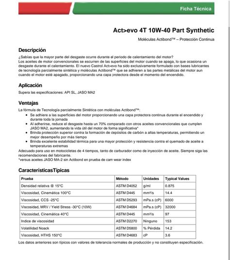 ACEITE MOTOR 10W40 MOTOS ACTEVO CASTROL 1 L-1