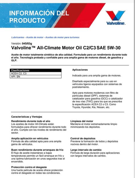 ACEITE MOTOR VALVOLINE 5W30 C2/C3 TOYOTA HYUNDAI NISSAN KIA 4 LITROS-1